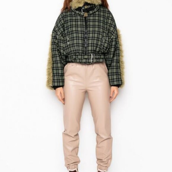 BAD TO  PLAID FAUX FUR TRIM PUFFER  ( BRAND NEW !!!! ) - Picture 6 of 10